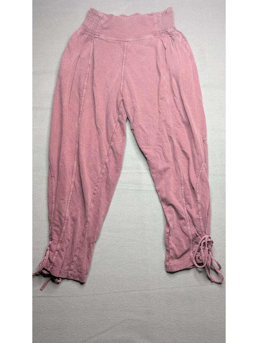 FP One Pants Womens M Pink Knit Capri Elastic Waist Lace Up Hem Crop Casual